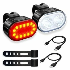 Bisbisous USB Rechargeable Bike Light Set, IPX4 étanche, 4/6 Modes Mountain Road Cycle Light Avant Et Arrière (noir)