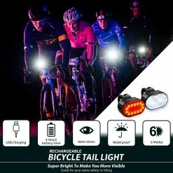Bisbisous USB Rechargeable Bike Light Set, IPX4 étanche, 4/6 Modes Mountain Road Cycle Light Avant Et Arrière (noir) -Vélo fixie Soldes 215263569 max