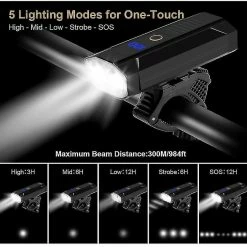 Mssugar Lumière De Vélo, Lumière Avant [upgrated] Type-c Usb Rechargeable Phare De Vélo, 2400 Lumens Bright Bike Headlamp Avec 5200mah, 2 * Led, 5 Modes, Ip65 Eau