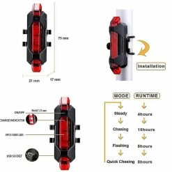 Unbranded Usb Rechargeable Bike Light Avant Et Arrière Bicycle Light Set Scooter Light 5 Leds 4 Modes Head Back Cycling Clignotant Safety Warning Lamp (noir) -Vélo fixie Soldes 356752011 max