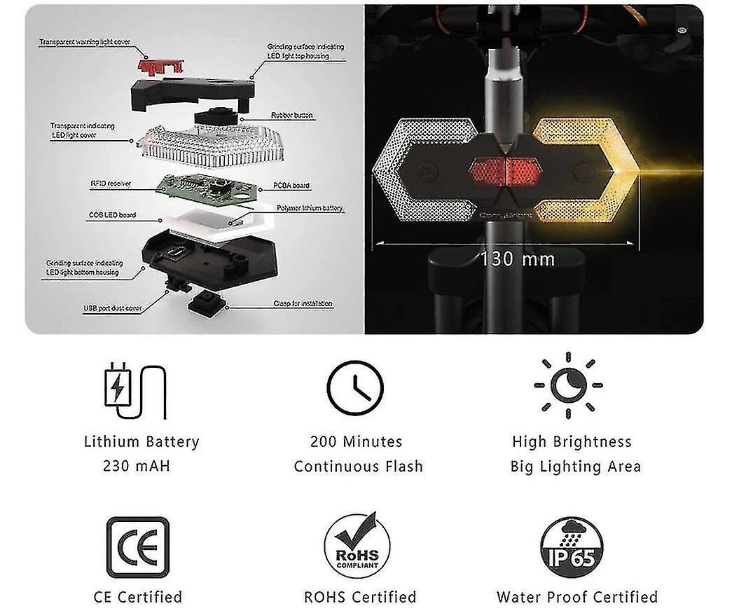 Aowear Chronus Bike Tail Light, Bike Turn Signals Front And Rear Safety Warning Light Avec Télécommande, USB Charging Waterproof Bike Tail Light (noir) 4 Aowear Chronus Bike Tail Light, Bike Turn Signals Front And Rear Safety Warning Light Avec Télécommande, USB Charging Waterproof Bike Tail Light (noir) – Image 4