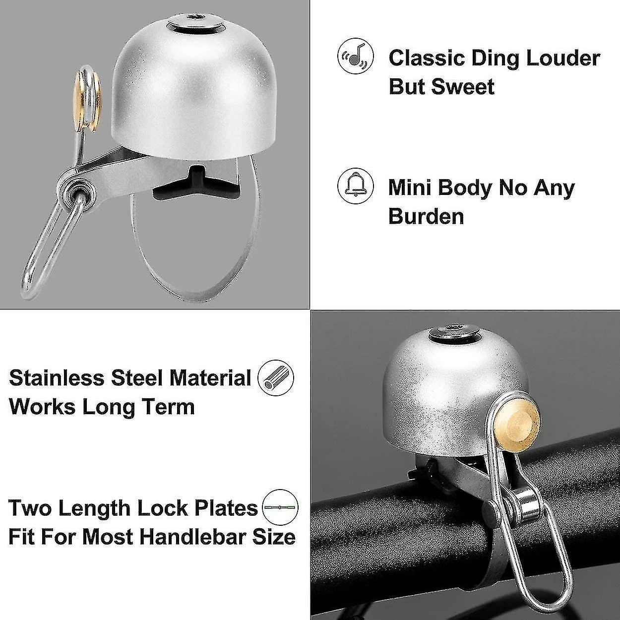 Unbranded Bike Bell Classic Bike Bell Bike Bell Avec Bell Pour Road Mountain Bike Guidon Adulte, Argent 4 Unbranded Bike Bell Classic Bike Bell Bike Bell Avec Bell Pour Road Mountain Bike Guidon Adulte, Argent – Image 4