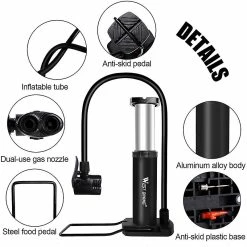 Bimirth West Biking Ultra-light Mtb Road Bike Pump Portable Cycling Air Gonflor Pompe à Pied 100 / 120psi Pompe à Pneus De Vélo Haute Pression -Vélo fixie Soldes 476473553 max