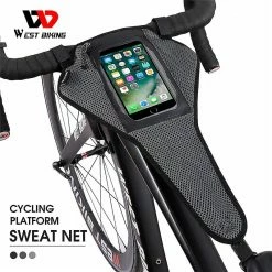 Bimirth West Biking Bike Trainer Sweatbands Avec Phone Pouch Case Home Exercise Cycling Sweat Absorb Guard Mtb Road Bicycle Accessories