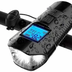 Unbranded Bike Light Set Usb Rechargeable Bicycle Light Front Back Super Bright Imperméable à L’eau Bicyclette Odomètre Compteur De Vitesse 4 Modes De Lumière & Trumpet S’adapte Al-