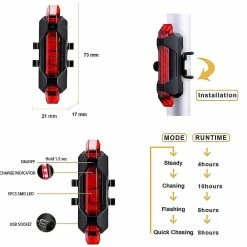 Unbranded Usb Recharable Bike And Ycle Set Scooter 5 Leds 4 Modes Retour Cyclisme Clignotant Lampe D’avertissement De Sécurité () -Vélo fixie Soldes 625882820 max