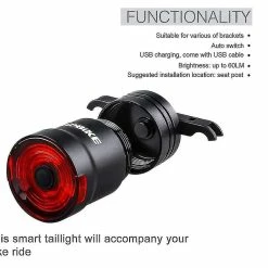 Unbranded Nouveau Smart Bike Tail Light 6 Modes Clignotants Brake Sensing Bicycle Accessories Usb Rechargeable Ultra Bright Night Riding Warning Cycling Light (noir) -Vélo fixie Soldes 642439333 max