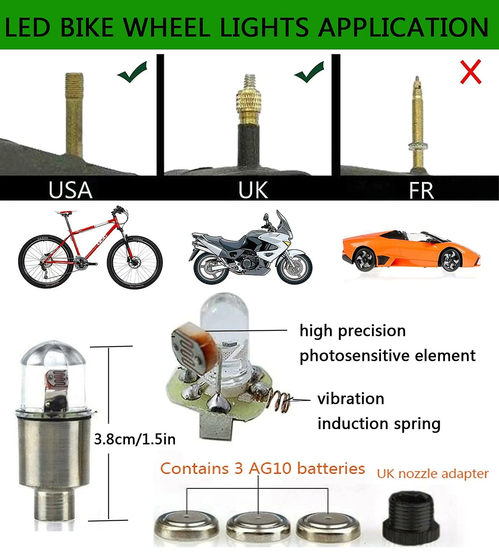 Unbranded Led Tire Lights Pour Voiture 4 Pack Trucks Valve Stem Caps Bike Golf Cart Firefly Wheel Lights Bicycle Moto Pneu Spoke Lights Imperméable à L’eau Pour Les Enfants Garçon 4 Unbranded Led Tire Lights Pour Voiture 4 Pack Trucks Valve Stem Caps Bike Golf Cart Firefly Wheel Lights Bicycle Moto Pneu Spoke Lights Imperméable à L’eau Pour Les Enfants Garçon – Image 4