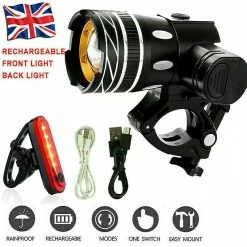 Unbranded Rechargeable Led Mountain Bike Lights 50000lm Bicycle Torch Front & Rear Lamp Set