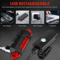 Unbranded Usb Rechargeable Bike Lights Arrière Avant Hazard Imperméable à L’eau LED Lumière Avant Et Arrière -Vélo fixie Soldes 660472055 max
