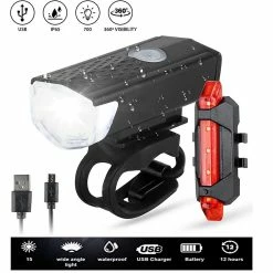 Unbranded Usb Rechargeable Bike Lights Arrière Avant Hazard Imperméable à L’eau Led Bicycle Lamp Bike Front & Rear Light