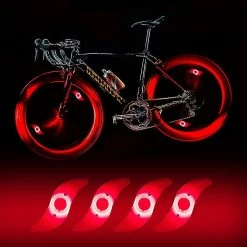 Gunest 4 X Led Bike Wheel Light, Imperméable à L’eau Led Bike Wheel Light Avec 3 Modes Clignotants Led Bike Wheel Lamp Pour Vélo Adulte Et Enfant - Rouge