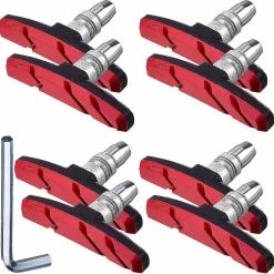 Unbranded 4 Pairs Bike Brake Pads With Hex Nuts And Spacers V Bicycle Brake Blocks Set 70 Mmblack Red