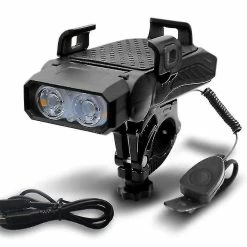 Nw 1776 Bike Light Set Usb Rechargeable Super Bright Bicycle Front Lights Led Lampe De Cyclisme Étanche 6 Modes Sonores Horn 5 Mode Lumière (noir)