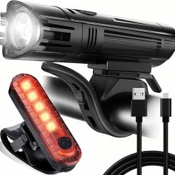 Treingi Bike Lights Set Super Bright USB Rechargeable Bike Light Easy To Mount Headlight And Taillight For Road Bike Commuteting