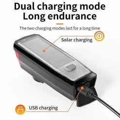 Unbranded Bike Safety Light Solar Rechargeable Bike Front Light Tail Light Avec Klaxon -Vélo fixie Soldes 820692872 max